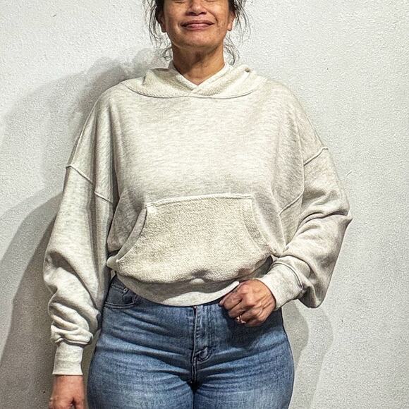 Free People Joey Cropped Terry Fleece Hoodie Sz S - Picture 1 of 12
